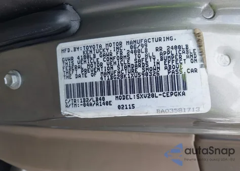 1999 Toyota Camry Xle из США, поврежденный, VIN 4T1BG28K1XU590326